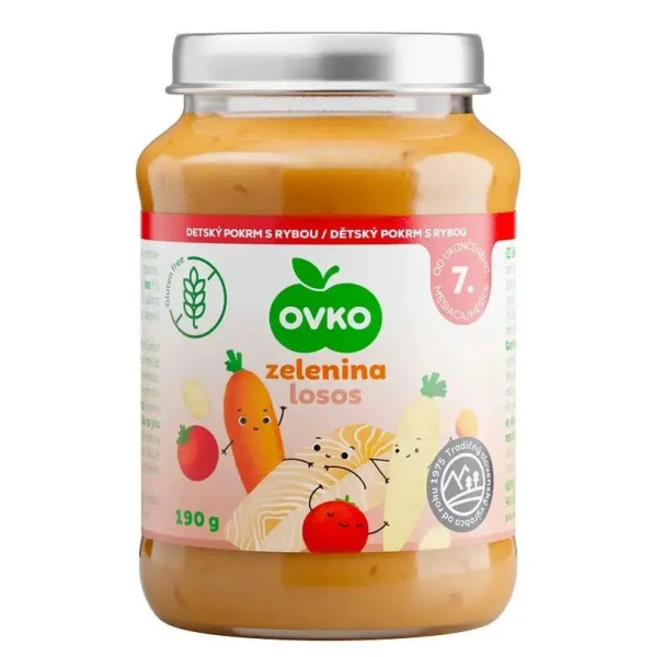 Пюре OVKO Овощи-лосось, 7m+, 190гр